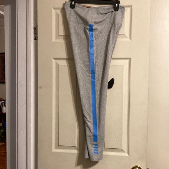 NWT Pink Cotton High Waist Full Length Legging - Heather Charcoal/Azure Sky Strp - Picture 10 of 14